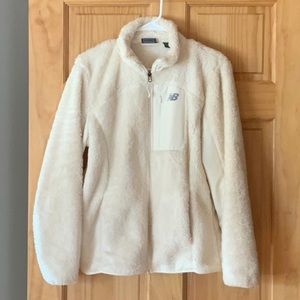 New Balance White Cream Zip-up Faux Fur Jacket NWT